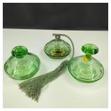 Vintage Art Deco Uranium Glass Vanity Set