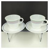 Pyrex Spectrum Striped Opal Glass Teacups/Saucers