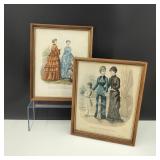 Framed Antique Prints from French Fashion Magazine