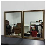 2-Vintage Wood Framed Wall Mirrors