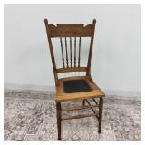 Antique Oak Pressed Back Chair with Leather Seat