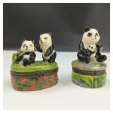 VTG Hand-Painted Ceramic Panda Bear Trinket Boxes