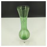 VTG Green Glass MCM Bud Vase with Light Etching