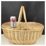 Wicker Picnic Basket with Stripped Cloth Lining