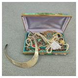 Various Vintage Jewelry Pieces with Jewelry Box