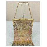 Antique Metal Mesh Beaded Fringe Flapper Purse