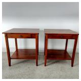Contemporary 2-Tier Acacia/Mahogany End Tables