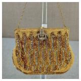 Vintage Gold Glass Beaded Rhinestone Evening Bag