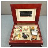 VTG Cherry Wood Jewelry Box Filled w/ Jewelry