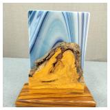 Unique Glass Sculpture on Live-Edge Wood Base