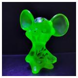 VTG Fenton Hand-Painted Vaseline Glass Mouse Fig