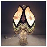 Antique Crystal Lamp w/ Handmade Bead Fringe Shade
