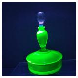 Fostoria Vaseline Boxtle Perfume Bottle/Powder Jar