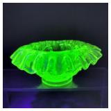 VTG Vaseline/Uranium Glass Ruffled Bowl