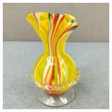VTG Hand-Blown Manganese Swung Glass Ruffled Vase