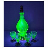 Vintage Empoli Uranium Glass Decanter Set