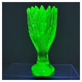VTG Vaseline/Uranium Glass Leaf Chalice Vase