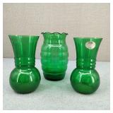 Vintage MCM Anchor Hocking Forest Green Vases