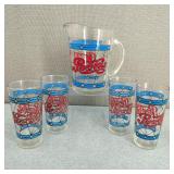 VTG Pepsi Tiffany Style Glass Tumblers & Pitcher