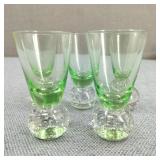 VTG MCM Green Glass Bubble Base Shot Glasses