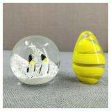 VTG Art Glass Penguin & Swirl Paperweights