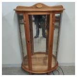 Vintage Oak Bowed Glass Curio Cabinet