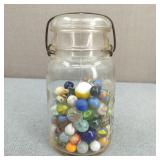 Vintage Glass Marbles in Vintage Ball Glass Jar