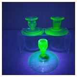 VTG Uranium Depression Glass Candle Stick Holders