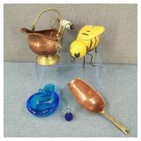 VTG-Copper Coal Scuttle/Honeypot/Cobalt Ashtray +