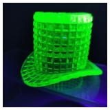 Vintage Vaseline Glass Top Hat Toothpick Holder