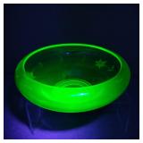 VTG Vaseline/Uranium Glass Bowl with Etched Design