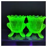 VTG Boyd Vaseline/Uranium Glass Toothpick Holders