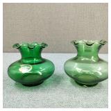 VTG Anchor Hocking Green Glass Ruffled Rim Vases