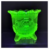 Vintage Vaseline/Uranium Glass Sugar Bowl