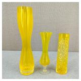 Vintage Hand-Blown Yellow Art Glass Vases