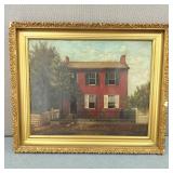 Antique Oil On Canvas Folk Art Painting