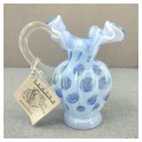 VTG Fenton Blue Opalescent Coin Dot Pitcher