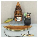 VTG Woodsy/Fishing Rustic Wooden Decor Lot