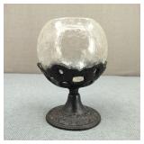 VTG Cast Iron Pedestal w/ Crackle Glass Globe Bowl