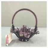 Signed Hand-Painted Fenton Amethyst Glass Basket