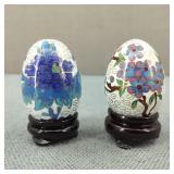 VTG Cloisonne Floral Motif Enamel Decor Eggs