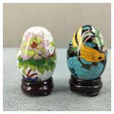 VTG Cloisonne Bird/Floral Motif Enamel Decor Eggs