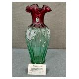 1997 Fenton Rubina Verde 11" Melon Vase