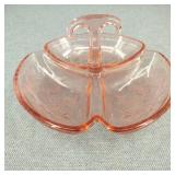 Pink Depression Glass Floral Etching Relish Dish