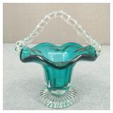 Vintage Fenton? Teal Ruffled Glass Basket