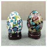 VTG Cloisonne Bird/Dragon Motif Enamel Decor Eggs