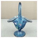 VTG H/P Fenton Twilight Blue Tulips Glass Basket