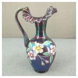 Signed Hand-Painted Fenton Plum Iridescent Pitcher