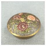 Vintage Hand-Painted Brass Trinket Box Cloisonne