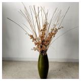 Large Green Bamboo Vase Filled w/ Faux Botanicals